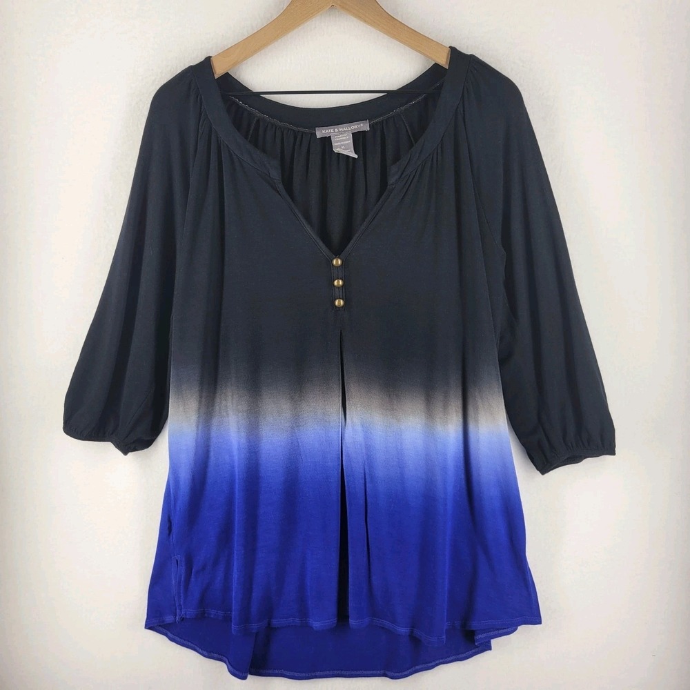 Kate & Mallory Peasant Top Women's XL‎ Blue Black Ombre Soft Stretch Boho Chic